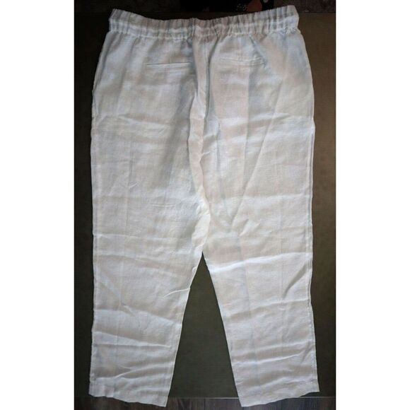 Charter Club Women's Petite Sz L White 100% Linen Drawstring Cropped Pants - Picture 2 of 9